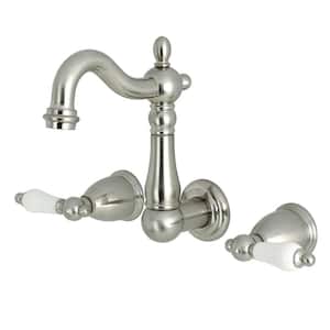 Heritage 2-Handle Wall Mount Bathroom Faucet in Brushed Nickel