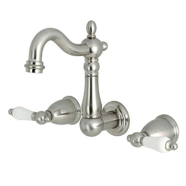 Kingston Brass Heritage 2-Handle Wall Mount Bathroom Faucet in Brushed Nickel