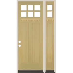 50 in. x 96 in. Craftsman Right-Hand/Inswing Clear Glass Unfinished Douglas Fir Wood Prehung Front Door Right Sidelite