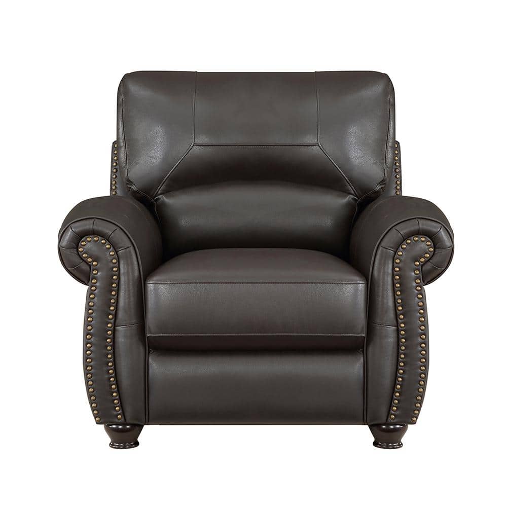 Foxborough Dark Brown Leather and Wood Accent Chair