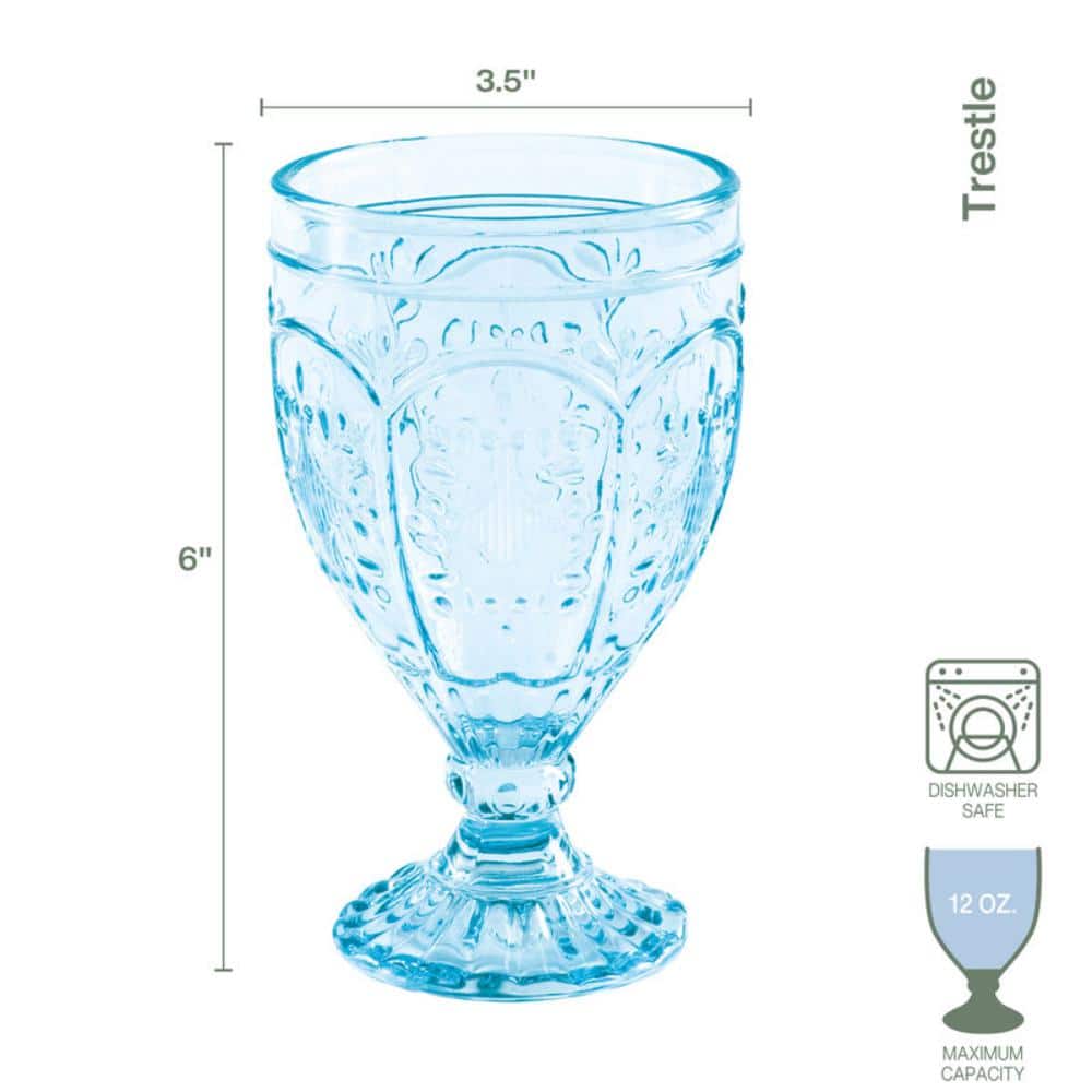 Aqua Crystal Cut Glass Goblet Set of Four