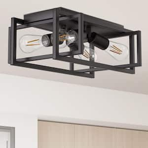 11.41 in. 4-Light Industrial Metal Black Flush Mount with No Bulbs Included (1-Pack)