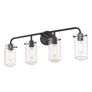 4 Light 30 in. Matte Black Vanity Light with Clear Glass