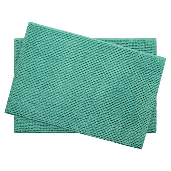 BounceComfort Plush Chenille Aqua 17 in. x 24 in. Memory Foam 2-Piece Bath Mat Set