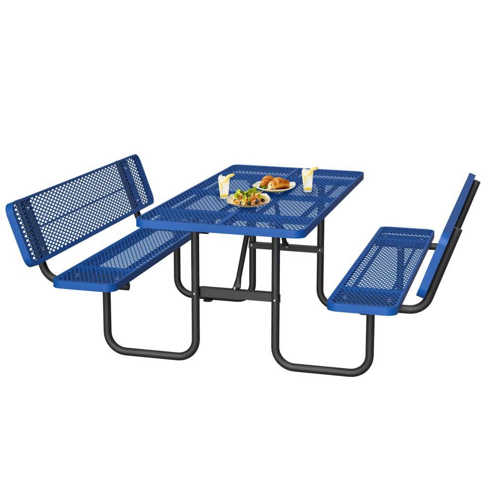 72.2 in. Blue Rectangle Steel Picnic Table Seats 4-6 People with Umbrella Hole and Backrest, Suitable for Outdoor Use. price history on PriceWatchPro