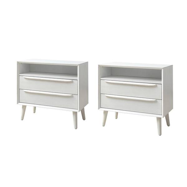 JAYDEN CREATION Leslie MidCentury Modern White 2Drawer Nightstand