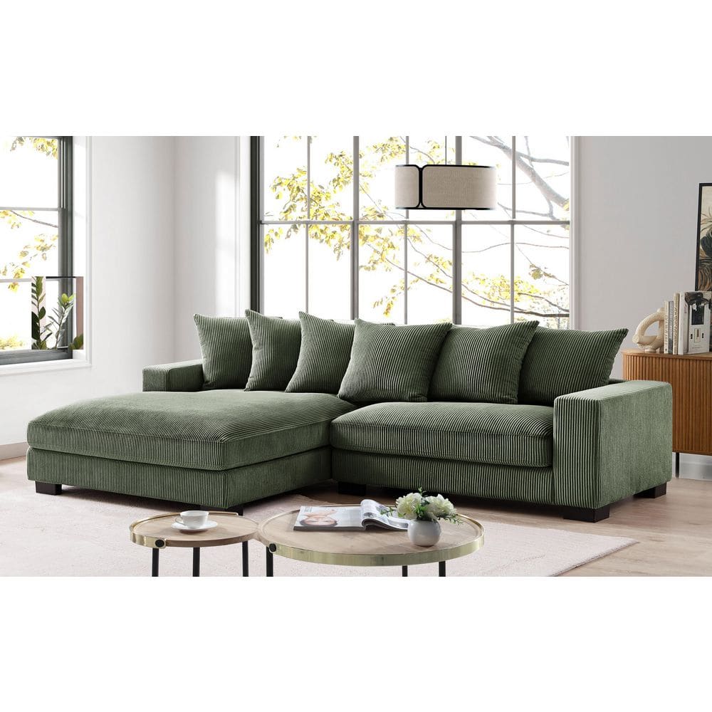102.4 in. Square Arm Corduroy L-Shaped Oversized 2-Piece Left Facing Sectional Sofa in Dark Green with Chaise price history on PriceWatchPro