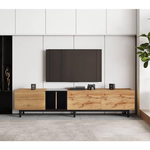 Magic Home 77 in. Modern TV Stand Storage Cabinet Media Console Table Entertainment Center with Drop Down Doors for TVs Up to 80"