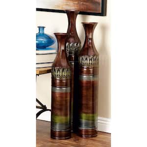 Bronze Tall Ombre Metal Decorative Vase with Laser Cut Antefix Design (Set of 3)