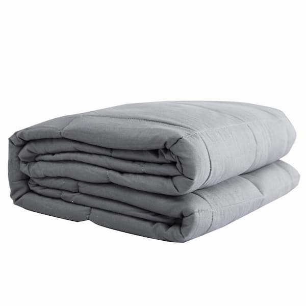 HomeRoots Light Gray Solid Cotton 72 in. x 48 in. 15 lbs. Weighted Blanket