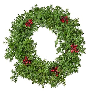 Senoia 26 in. Artificial Boxwood and Berries Wreath