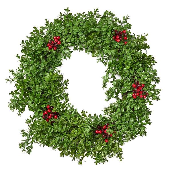 Noble House Senoia 26 in. Artificial Boxwood and Berries Wreath