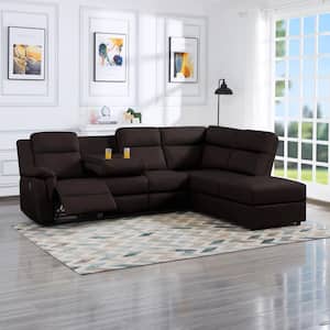110 in. PU Leather Recliner Sectional Sofa L Shaped Corner Couch with Storage Chaise, Lumbar Support and Cup Holders