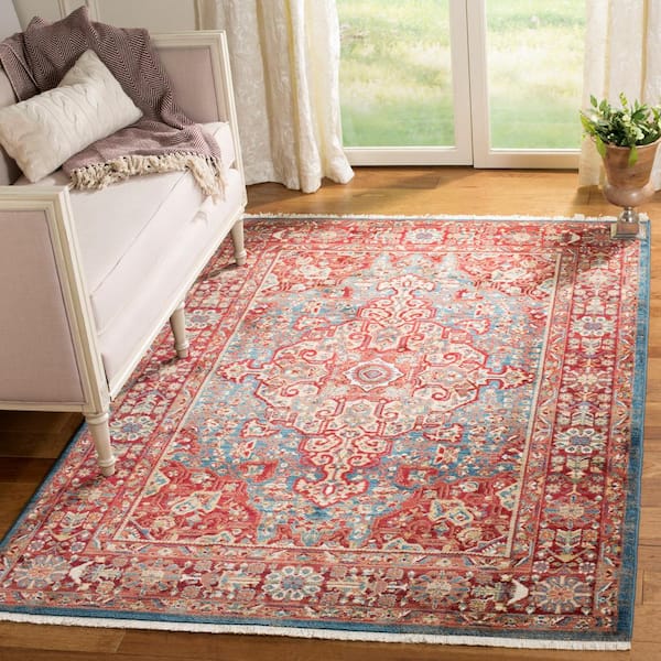 Kashan 3 ft. x 4 ft. Blue/Red Antique Border Area Rug