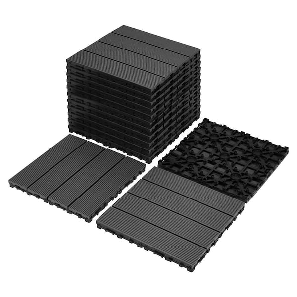 9 PCS 1 ft. x 1 ft. Black heavy-duty & recyclable Wood-Plastic DIY Interlocking Deck Tiles Waterproof