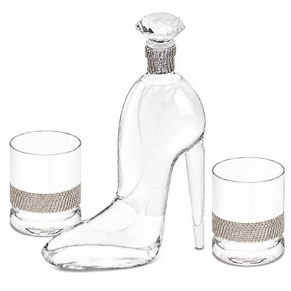 High-Heeled Shoe Whiskey Decanter Set 750 ml Borosilicate Glass with 2 Glasses and Adjustable Stopper
