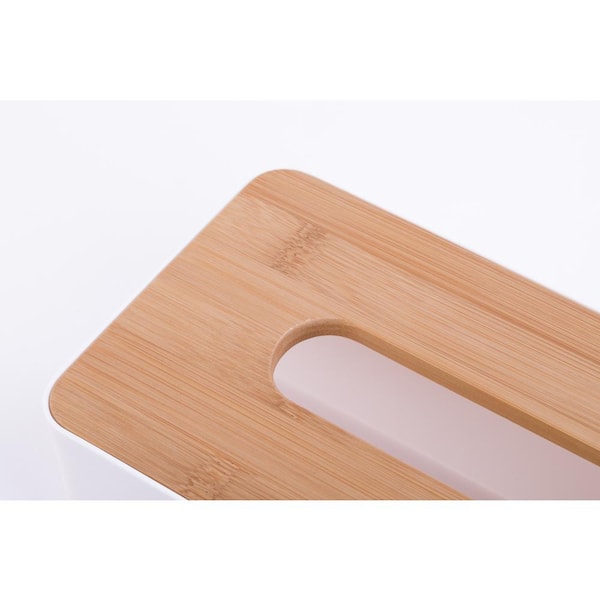 Basicwise Bamboo Removable Top Lid Rectangular Tissue Box