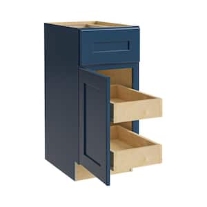 Newport Blue Painted Plywood Shaker Assembled Base Kitchen Cabinet 2 ROT Soft Close Left 15 in W x 24 in D x 34.5 in H