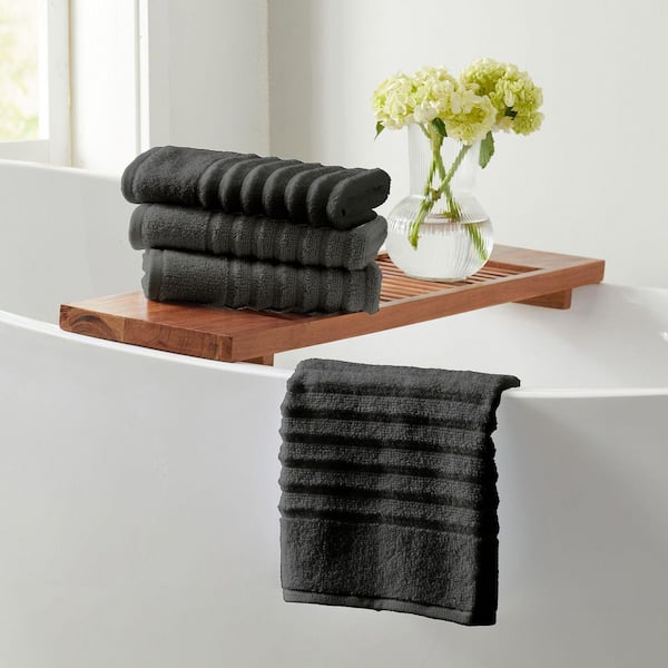 FRESHFOLDS Midnight Grey Premium Cotton Ribbed Textured 6-Pack Hand Towel Set