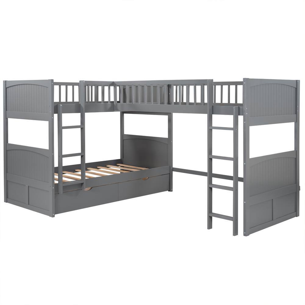 Utopia 4niture Zander Gray Twin Size Bunk Bed with Loft Bed Attached ...