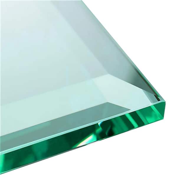 16 in. Clear Square Glass Table Top 1/2 in. Thick Bevel Polish Tempered Glass Table Top Radius Corners
