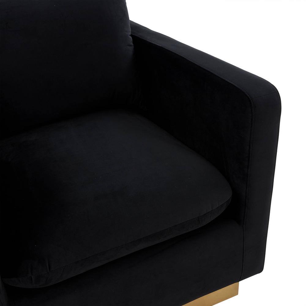 Midnight Black Velvet and Wood Accent Chair