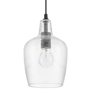 Gillian 1-Light Coal Mini-Pendant Light with Clear Hammered Glass
