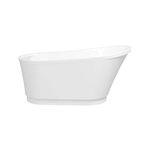 JimsMaison 59 in. x 29 in. Acrylic Freestanding Soaking Bathtub with Reversible Drain in Glossy White