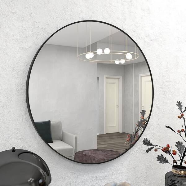 30 in. W x 30 in. H Round Black Frame Wall Mirror, Set of 2