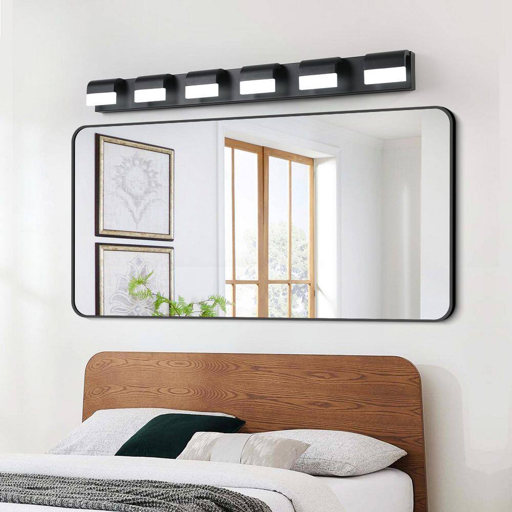 46.5 in. 6 Light Modern black Vanity Light Fixture Bathroom Over Mirror Wall Lights with Iron Acrylic Minimalist Design price history on PriceWatchPro