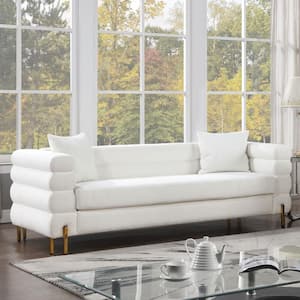 Marvela 3-Piece White Boucle Fabric Living Room Set with Horizontal Tufting