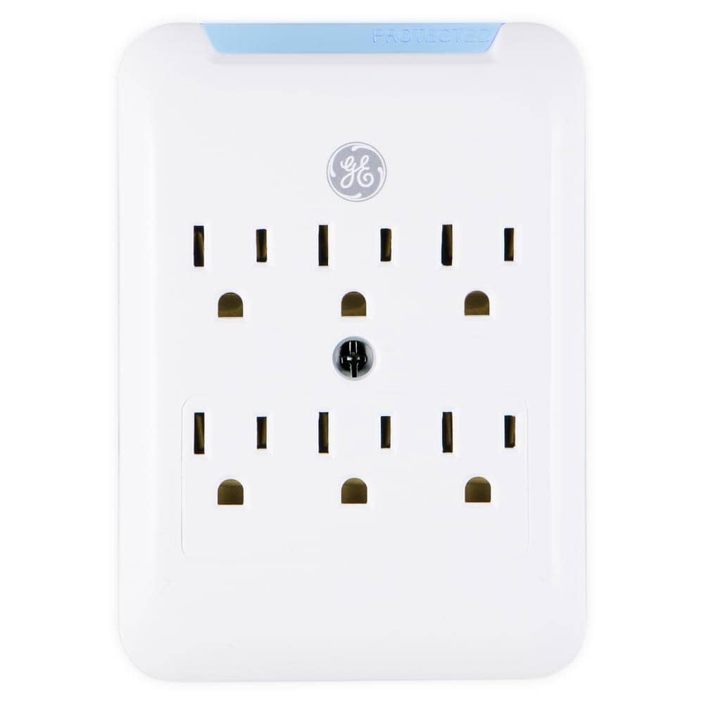 White 6-Outlet Surge Protector Wall Tap with Indicator Light