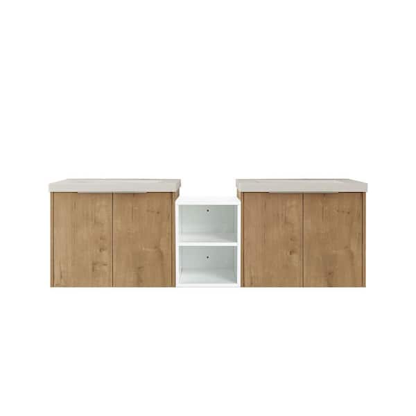 Stafford 59.2 in. W x 18.1 in. D x 19.3 in. H Floating Bath Vanity in Imitative Oak with White Resin Vanity Top