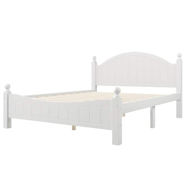 Tatahance Concise Style 63.4 in. White Solid Wood Frame Queen Size Platform Bed with Headboard
