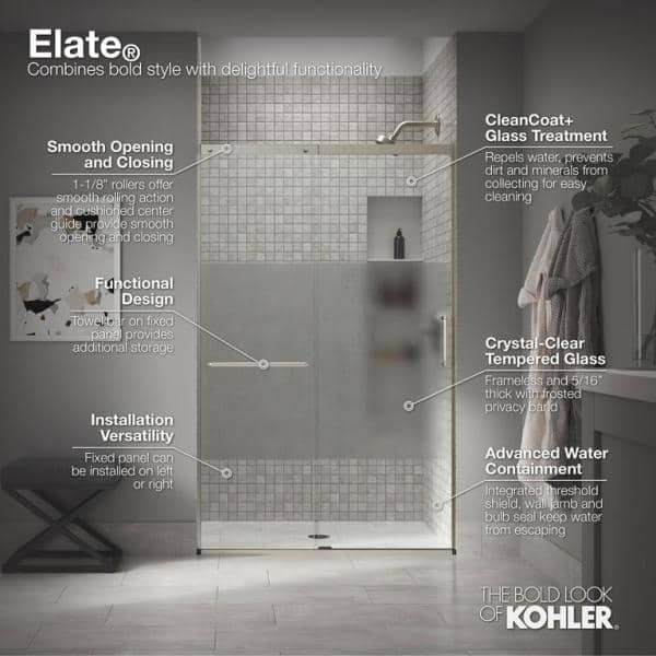 Elate Bright Silver Frameless Sliding Shower Door with Crystal Clear Glass