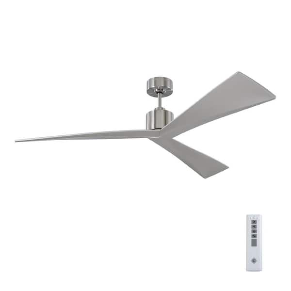 Generation Lighting Adler 60 in. Indoor/Outdoor Modern Brushed Steel Ceiling Fan with Silver Blades, DC Motor and 6-Speed Remote Control