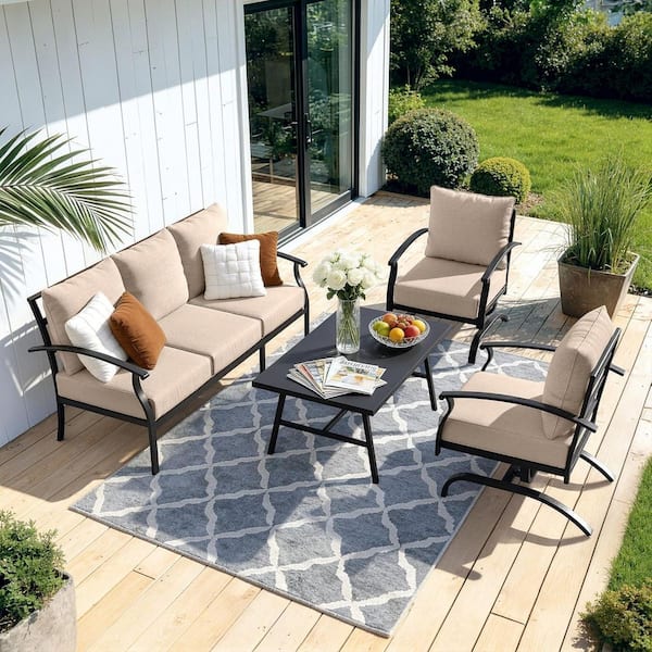 Halmuz 5-Seat Outdoor Iron Conversation Sofa Set with Rectangular