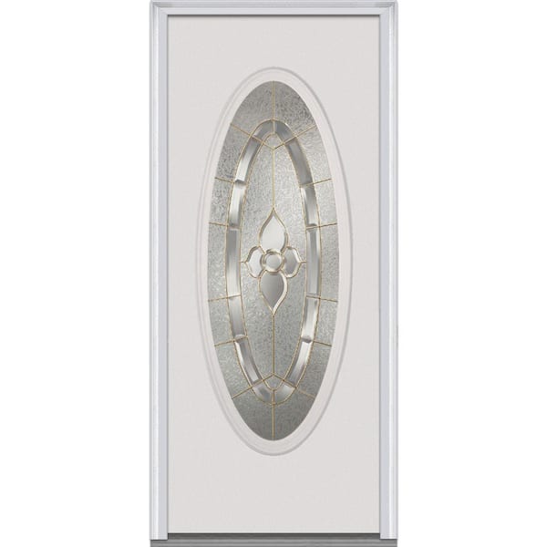 MMI Door 30 in. x 80 in. Master Nouveau Left-Hand Large Oval Lite Classic Primed Steel Prehung Front Door