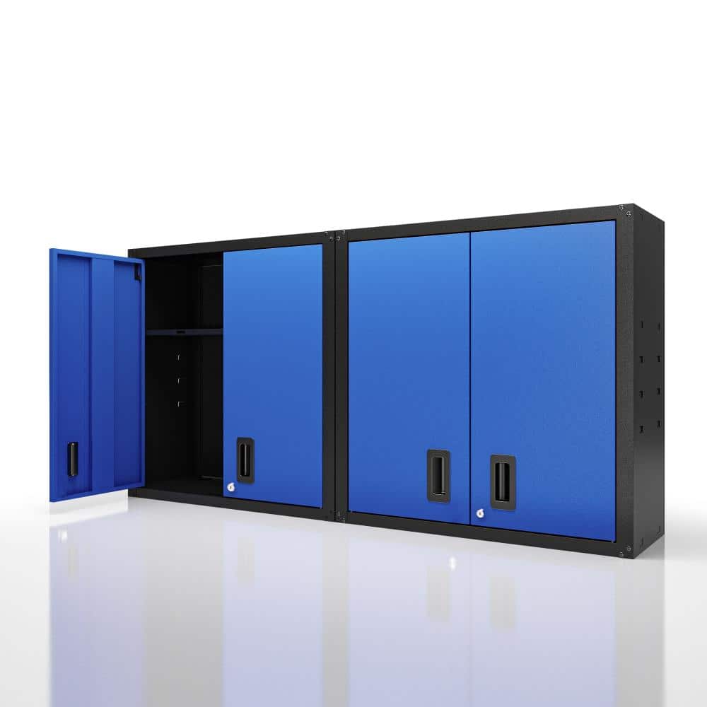 2PCS Garage Wall Mounted Storage Cabinet with 2 Doors 1 Shelf Lockable Metal Tool Cabinet Utility Room Blue price history on PriceWatchPro