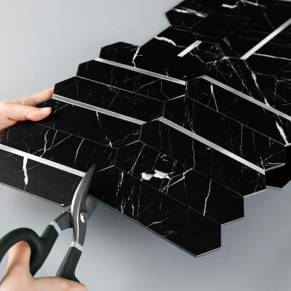 Peel and Stick Mosaic Backsplash Tile 10 in. x 10 in. Vinyl Wall Tile in Black Color (10-Pack, Cover 7.85 sq.ft.)