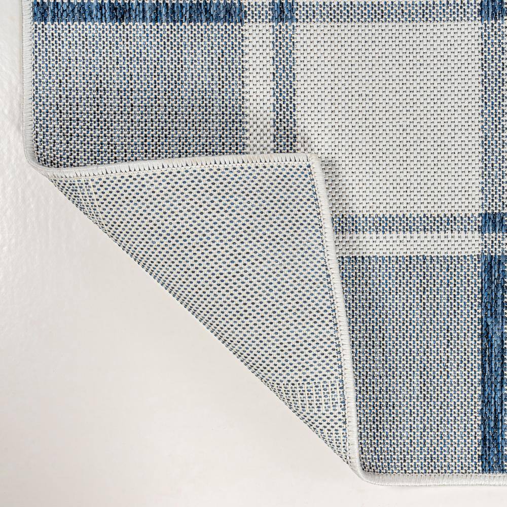 Sabine Navy and Cream Gingham Synthetic 3 x 5 Area Rug
