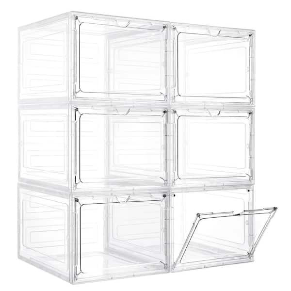 Clear 10.65in x 13.54in x 7.52in PP Plastic Stackable Storage Bins with Magnetic Acrylic Door, Set of 3