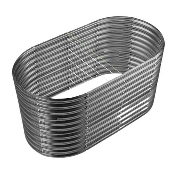 Oyezvary Oval Galvanized Raised Garden Bed 96 in. L x 48 in. W x 36 in. H Large Capacity Metal Planter Box Gray Durable Outdoor