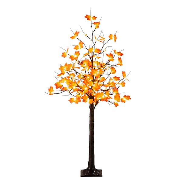 Nearly Natural 5 ft. Pre-Lit Minimalist Autumn Maple Artificial Fall Tree with 96 LED Warm White and Orange Pumpkin Shaped Lights