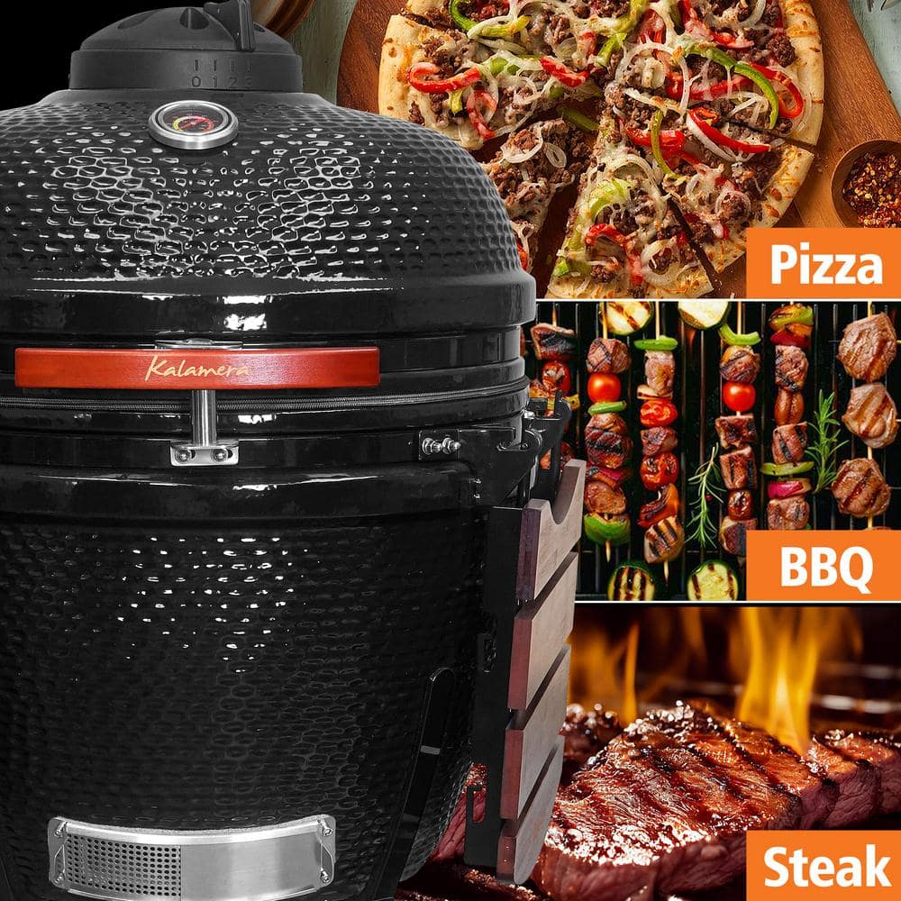 Kalamera 24'' Black Ceramic Kamado Charcoal Grill with Cart