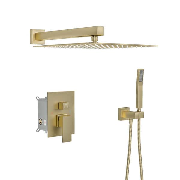 2-Spray 12 in. Rain Shower Dual Fixed and Handheld Shower Head 1.8 GPM in Gold