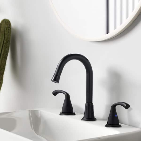8 in. Widespread Double Handle Bathroom Faucet with Pop-up Drain Included in Matte Black