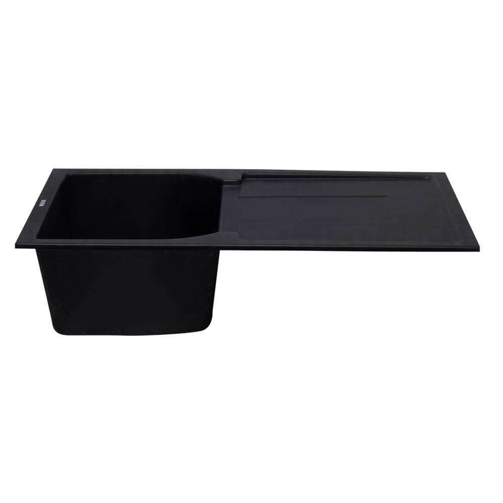 34'' Black Granite Single Bowl Kitchen Sink with Drainboard