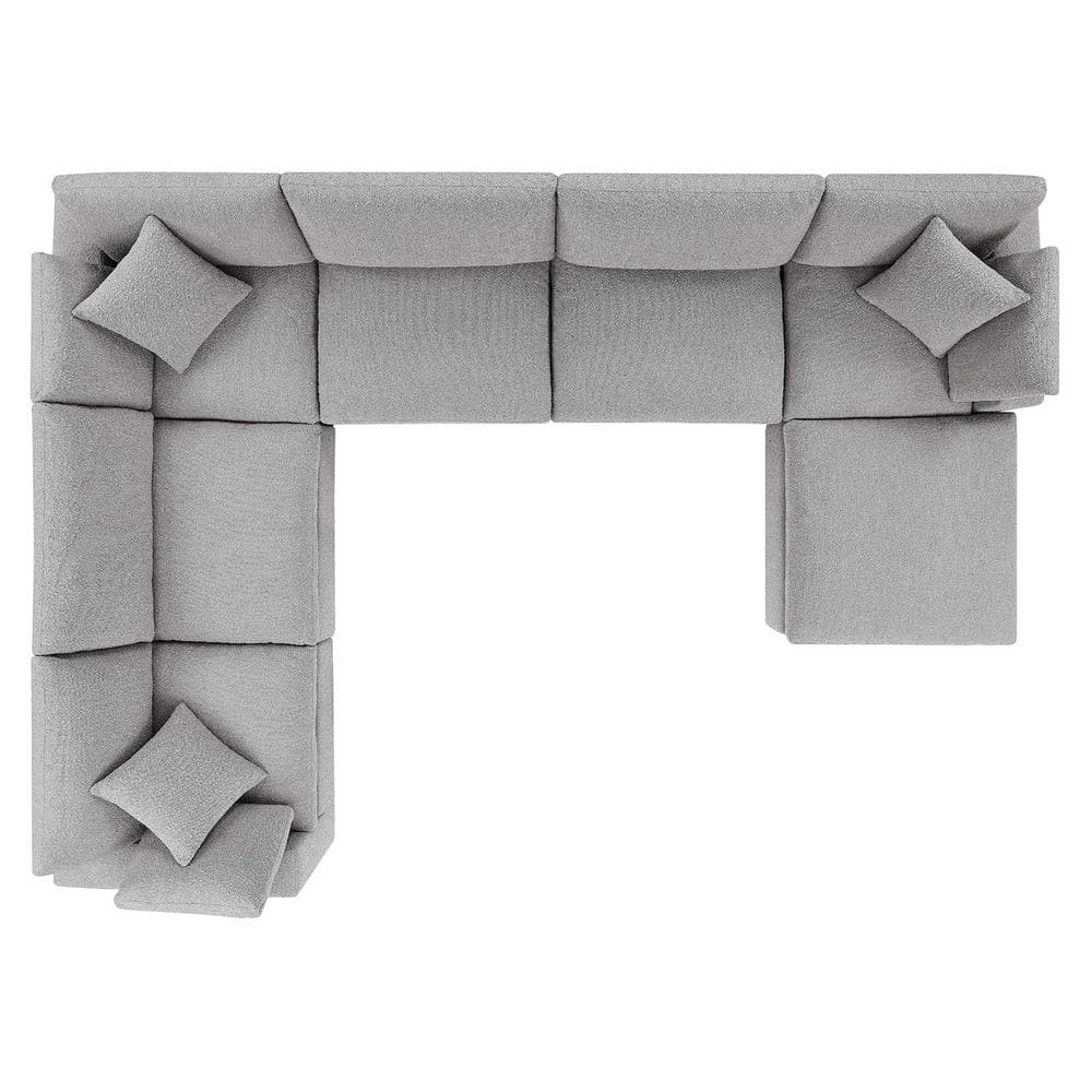 Light Gray Boucle Fabric 7-Piece Sectional Sofa with Ottoman