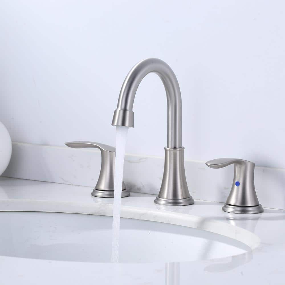 Brushed Nickel 8 in. Widespread Double Handle Bathroom Faucet